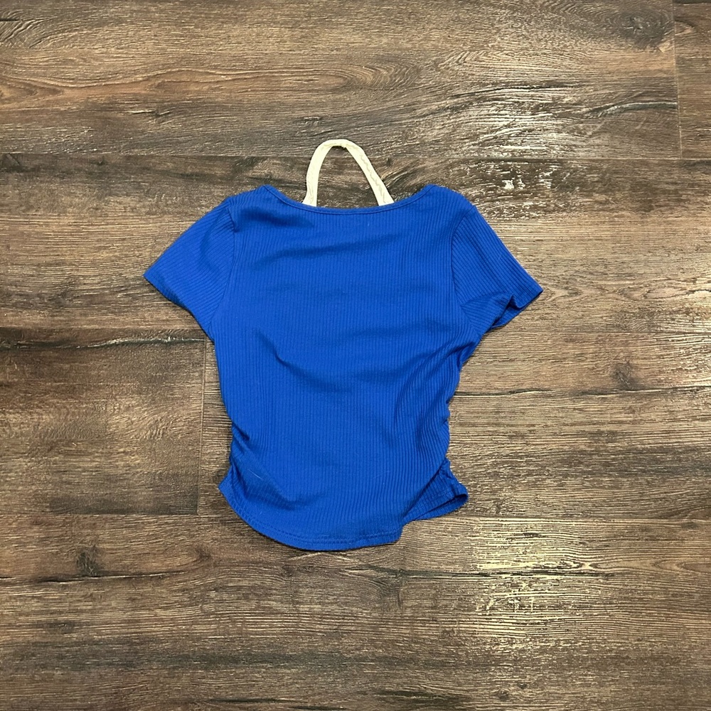 Blue Ribbed Women's Top - Picture 3 of 3
